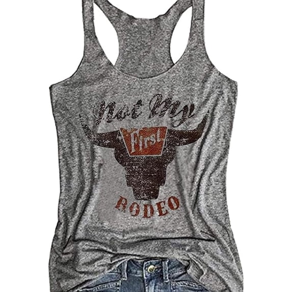 Vintage Western Rodeo Cowboy Steer Skull Tank Tops for Women Summer Boho Cowgirl Graphic Racerback Tank Cami X-Large