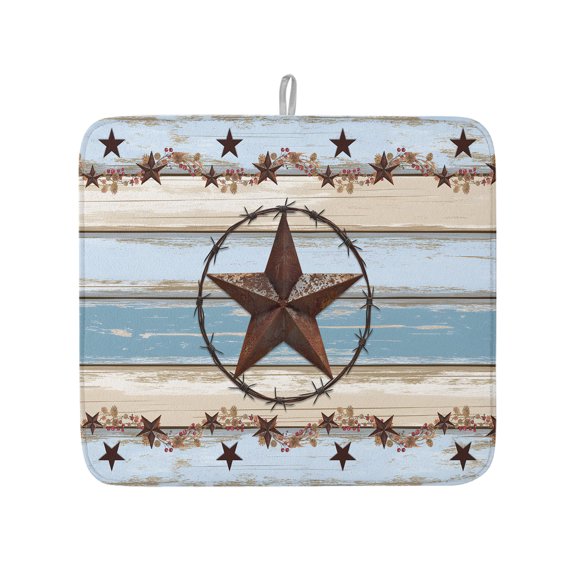 Vintage Western Star Home Quote Dish Drying Mats for Kitchen Counter,Absorbent Microfiber Dish Drainer Rack Mat Farm Gradient Wood Board Drying Pad for Sinks,Utensils,Countertops,16x18in