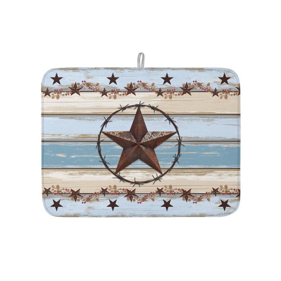 Vintage Western Star Home Quote Dish Drying Mats for Kitchen Counter,Absorbent Microfiber Dish Drainer Rack Mat Farm Gradient Wood Board Drying Pad for Sinks,Utensils,Countertops,18x24in