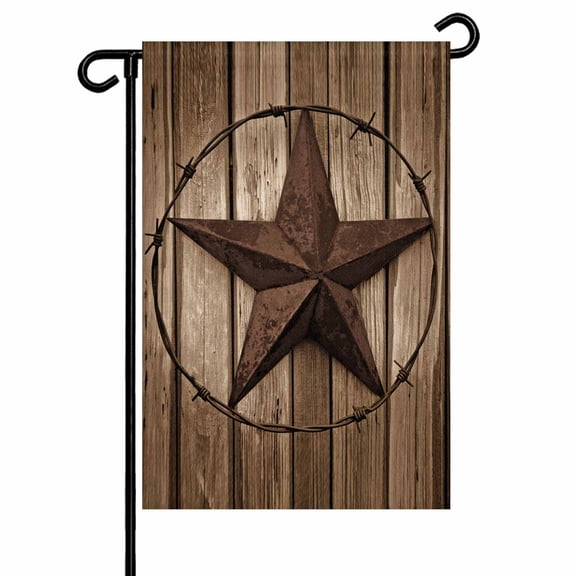 Vintage Western Stars Garden Flags for Outside Brown Farmhouse Wood Texture Double Sided Yard Flags Outdoor House Decoration, Small 12X18 Inch,