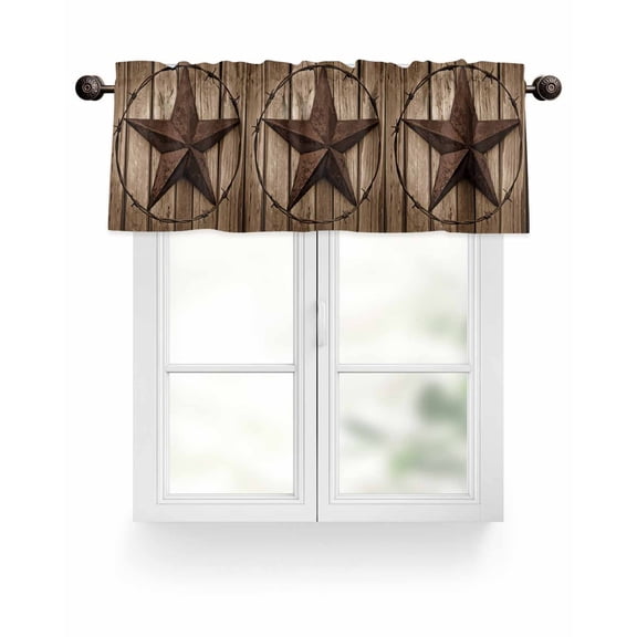 Vintage Western Stars Kitchen Valances for Windows Brown Farmhouse Wood Texture Valance Curtains&nbsp; for Kitchen /Living Room/Bedroom/ Bathroom Decor, 42"x12 " ,Rod Pocket 1 Panel,