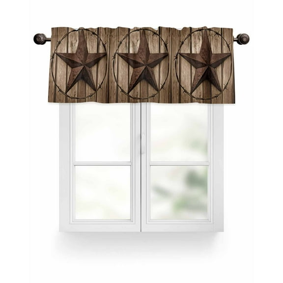 Vintage Western Stars Kitchen Valances for Windows Brown Farmhouse Wood Texture Valance Curtains for Kitchen /Living Room/Bedroom/ Bathroom Decor, 54"x18 " ,Rod Pocket 1 Panel,