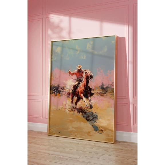 Vintage Western Wall Art Western Painting Wall Art, Newspaper, Bronc Rider Art Vintage Bar Cart, Dorm Decor, Wall Art Wall Art, UNFRAMED