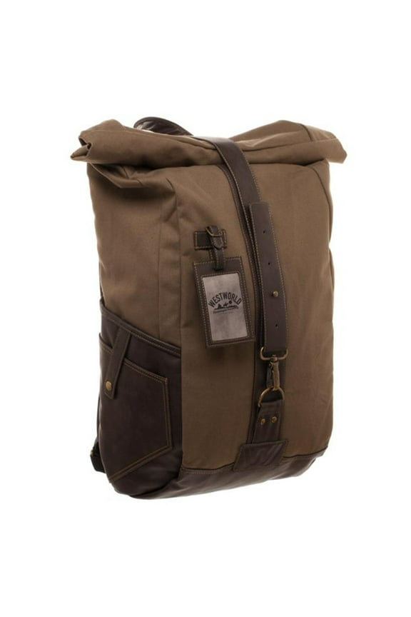 Vintage Westworld Durable Roll Top Canvas Travel Backpack with Luggage Tag