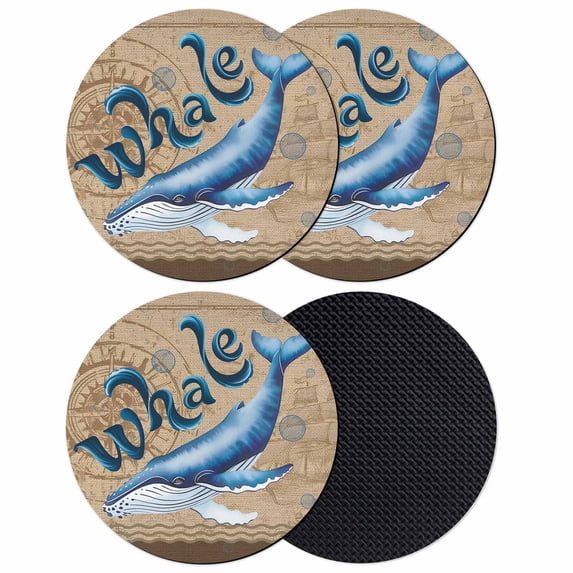 Vintage Whale Coasters Set of 4, Absorbent Coasters for Drinks, Brown Nautical Anchor Bubbles Coastal Coaster for Desk Coffee Table Protection, Home Decor House Warming Gifts 4"