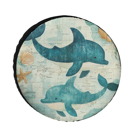 Vintage Whale And Maps Spare Tire Cover Cartoon Fish Whale Wheel Protectors Tire Covers Weatherproof Wheel Covers Universal Fit for Trailer SUV Truck Camper Travel Trailers 12inch