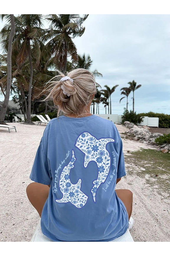 Vintage Whale Shark Floral Shirt, Beachy Tshirt, Jesus Tee, Christian Crewneck Beachy Ocean Summer Shirt, Whaleshark Shirt, Coconut Girl Tee All Size S-5XL