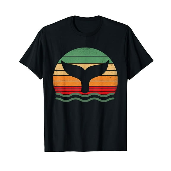 Vintage Whale Tail in Waves | Orca Ocean T-Shirt Black Tee