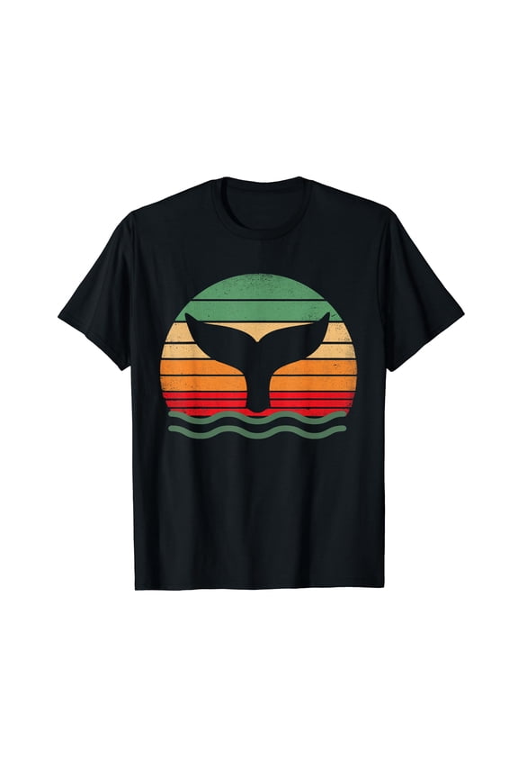 Vintage Whale Tail in Waves | Orca Ocean T-Shirt Black Tee