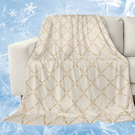 Vintage Wheat Color Cooling Blanket,Lightweight Breathable Summer Throw Blanket with Double Sided Cold Effect,Geometric Abstract Diamonds Plaid Picnic Blankets Bed Sheet for Hot Sleepers 30"x40"