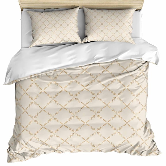 Vintage Wheat Color Duvet Cover Cal. King Size, Geometric Abstract Diamonds Plaid Comforter Cover with Zipper Closure, 3 Piece Bedding Sets 1 Duvet Cover 96x104 Inches and 2 Pillow Shams