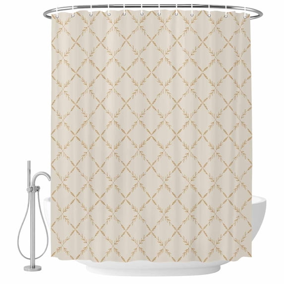 Vintage Wheat Color Shower Curtain Set - Extra Long 72" x 96" Washable Bathtub Curtain with 12 Hooks, Geometric Abstract Diamonds Plaid Waterproof Fabric Stall Shower Curtains for Bathroom Décor