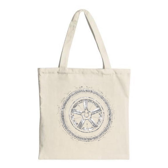 Vintage Wheel Pattern Tote Bag - Canvas Blue & White Distressed Design Perfect for Shopping Travel & Parties Multifunctional & Reusable