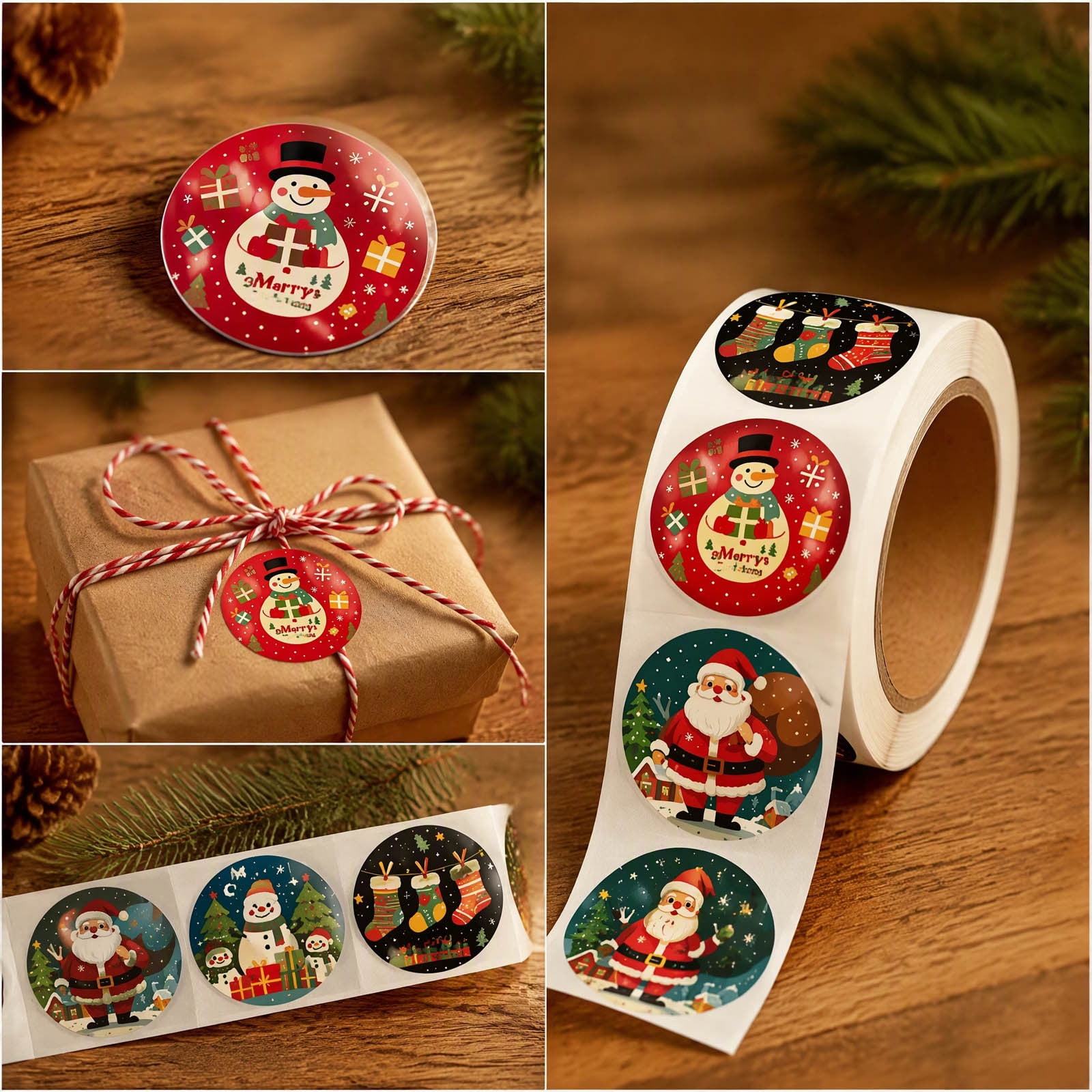 Vintage Whimsical Christmas Circular Sticker Roll, Non Residue Self ...