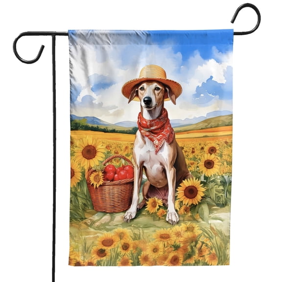 Vintage Whippet Says Hello Mother's Day Summer Sunflower Field Garden Flag 12x18in Double Sided Dog Lover Outdoor Decor - 12005