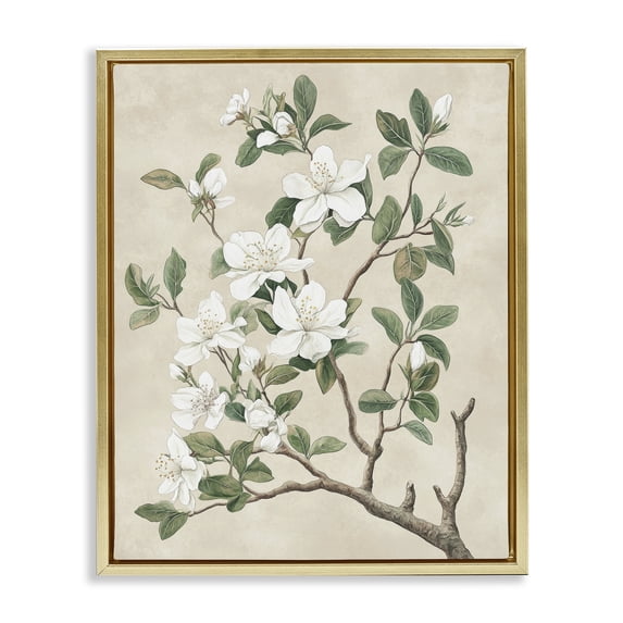 Stupell Industries Vintage White Blossomed Tree Gold Framed Floater Canvas Wall Art, design by Petal Prints Design