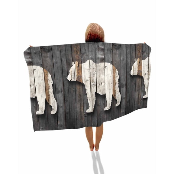 Vintage White Brown Bear Beach Towels Oversized Super Absorbent, Retro Country Rustic Wood Grain Lightweight Bath Towel Quick Dry Sets For Bathroom/Pool/Rv Camping/Beach Play/Gym Room/Picnic 23"x47"