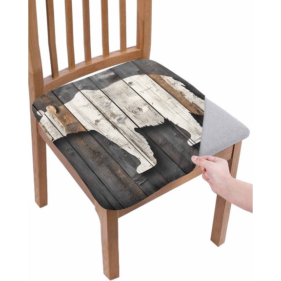 Vintage White Brown Bear Chair Seat Covers for Dining Room Stretch Chair Seat Covers Set of 2, Retro Country Rustic Wood Grain Chair Seat Protector Cushion Slipcovers for Kitchen Restaurant Office