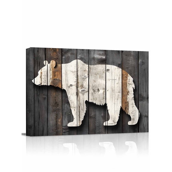 Vintage White Brown Bear Wall Art for Living Room,Canvas Picture Wall Decor for Bathroom Bedroom,Retro Country Rustic Wood Grain Painting Artwork for Office Kitchen Hallway Dining Room Decor 12"x16"