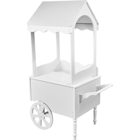 Vintage White Candy Cart with Wheels for Party - 67" H' X 26" L' X 22" W Dessert Cart with wheels and Handle Bar for easy movement - PVC Treat Cart for Parties, Weddings and Birthday