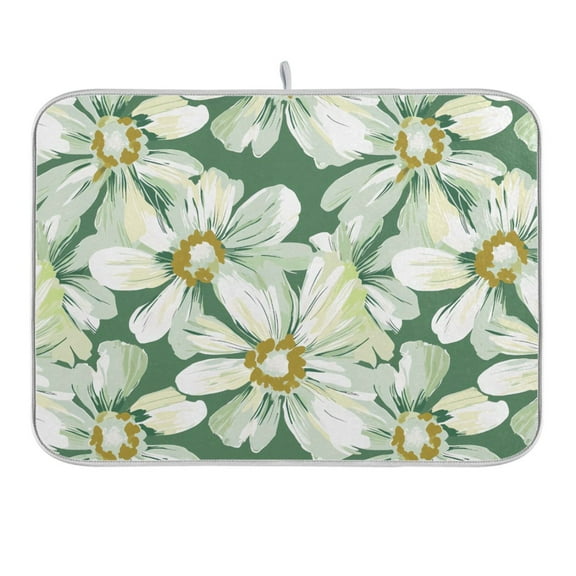 Vintage White Daisies Dish Drying Mat for Kitchen Counter 16x18 In Absorbent Microfiber Reversible Mats Dish Drainer Protector Rack Pad for Coffee Bar Table