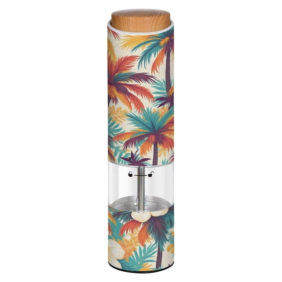Vintage White Flower Tree Printed Electric Pepper Mill One-Touch Battery Operated Salt Grinder Adjustable Coarseness Decorative Counter Spice Tool