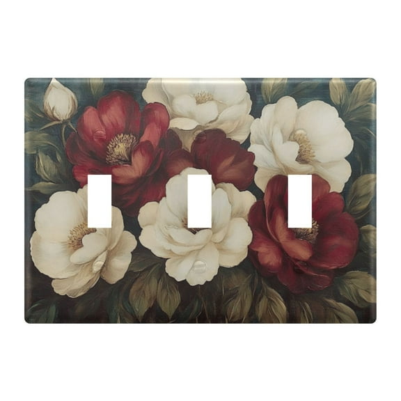 Vintage White Flowers Light Switch Cover Decorative 3 Gang Wall Plate Toggle Switchplate Faceplate