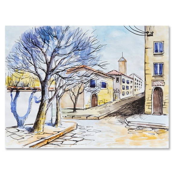 Vintage White House In Summer Village 12 in x 8 in Painting Canvas Art Print, by Designart