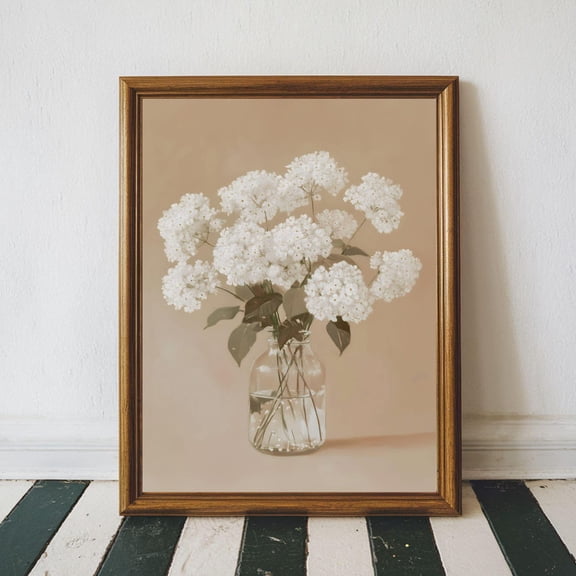 Vintage White Hydrangea Print, Moody Flower , Cottage Core Farmhouse Art Printable Neutral Wall Art, Soft Beige Print, Hydrangea Art, Size 24x36 UNFFRAMED F03.1.5l1849