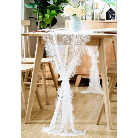 Vintage White Lace Wedding Table Runner with Rose Floral Table Overlay for Rustic Boho Wedding Reception Table Decor, Chic Bridal Shower Baby Shower Birthday Party Table Decorations 30x120 Inch