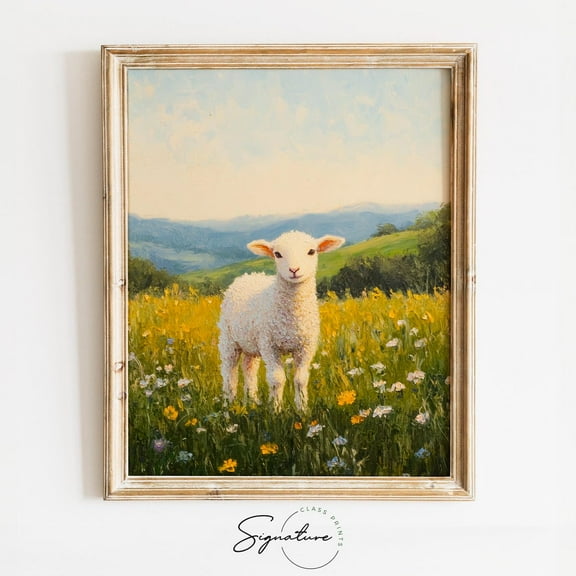 Vintage White Lamb, Dreamy Animal Wall Art, Luminous Sheep In Cottagecore Style, Rustic Farmhouse Decor 3853 Home Decor, 8x12 UNFRAMED