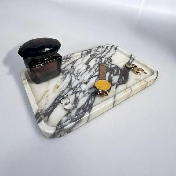 Vintage White Marble Serving Tray, Rectangular Decorative Serving Tray, Parfume Platter, 8 "W x 2 "H x 12 "D, Mid Centruy Modern Decoration for Livingroom Bedroom Diningroom Bathroom