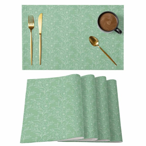 Vintage White Placemats Set of 1, Daisy Green Texture Non-Slip Place Mats Washable Table Mats for Kitchen Dining Table Decorations Indoor/Outdoor