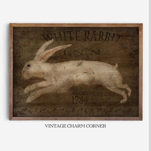 Vintage White Rabbit Inn Cottagecore Unframed Paper Print
