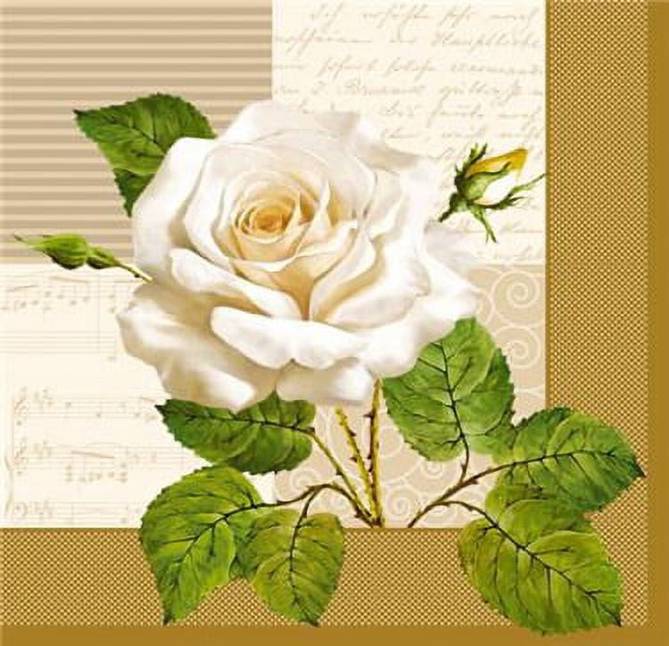 Vintage White Rose - Decorative Floral Lunch Paper Napkins 100pcs - Perfect for Decoupage, Party, Birthday, Special Occasions, Weddings