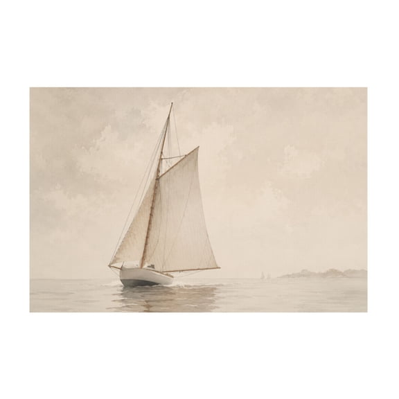 Vintage White Sailboat Seascape Watercolor Canvas Wall Art for Living Room Office and Home Decor 12*18in
