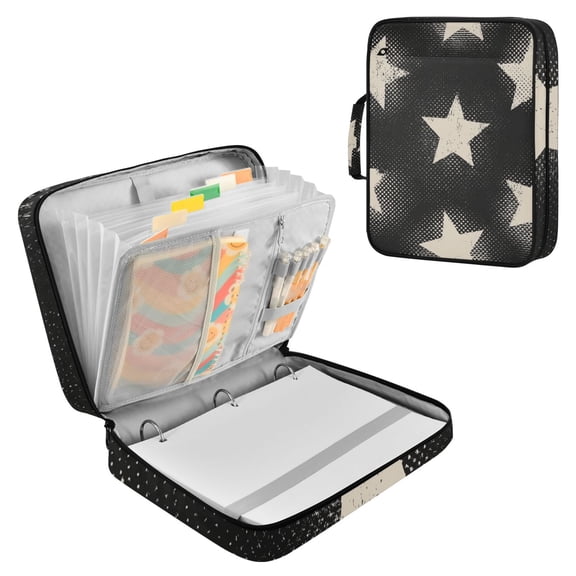 Vintage White Stars Graffiti Style Accordion File Organizer Expanding File Folder 3-Ring Binder Bag 500 Sheets A4 Size