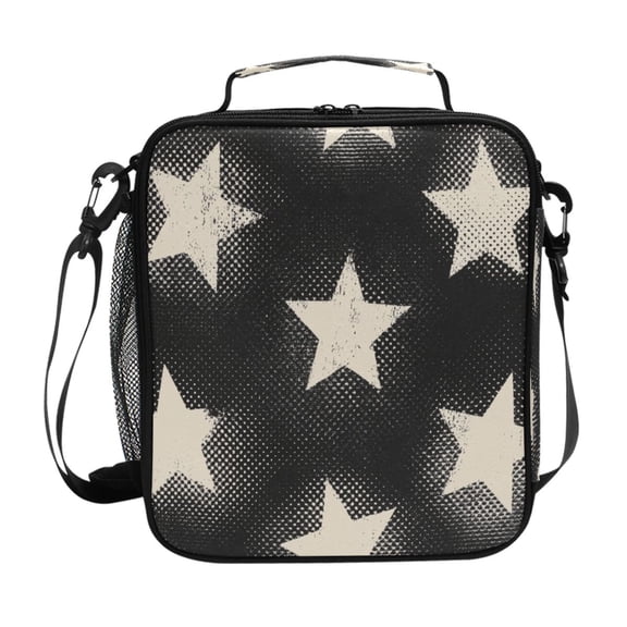 Vintage White Stars Graffiti Style Insulated Lunch Bag Reusable Lunch Box Lunch Container with Straps