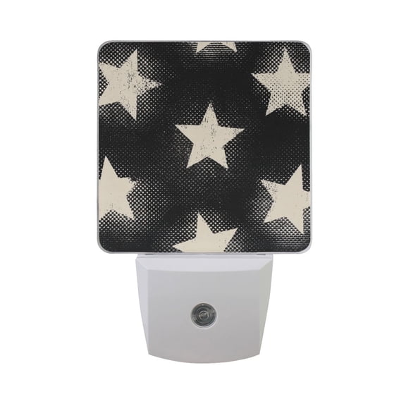 Vintage White Stars Graffiti Style LED Night Light Sensor Lamp Plug-in Adjustable Brightness 2 Pack