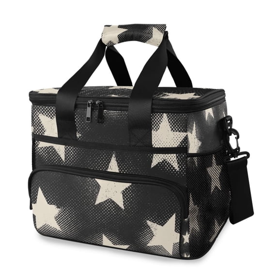 Vintage White Stars Graffiti Style Portable Cooler Lunch Box Reusable Insulated Lunch Bag Leakproof 15L
