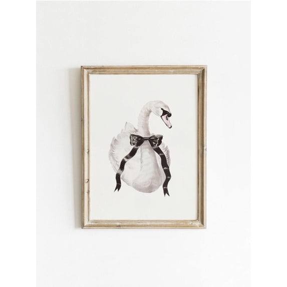 Vintage White Swan And Black Bow Retro Coquette Preppy Art, Unframed Canvas 8x10in