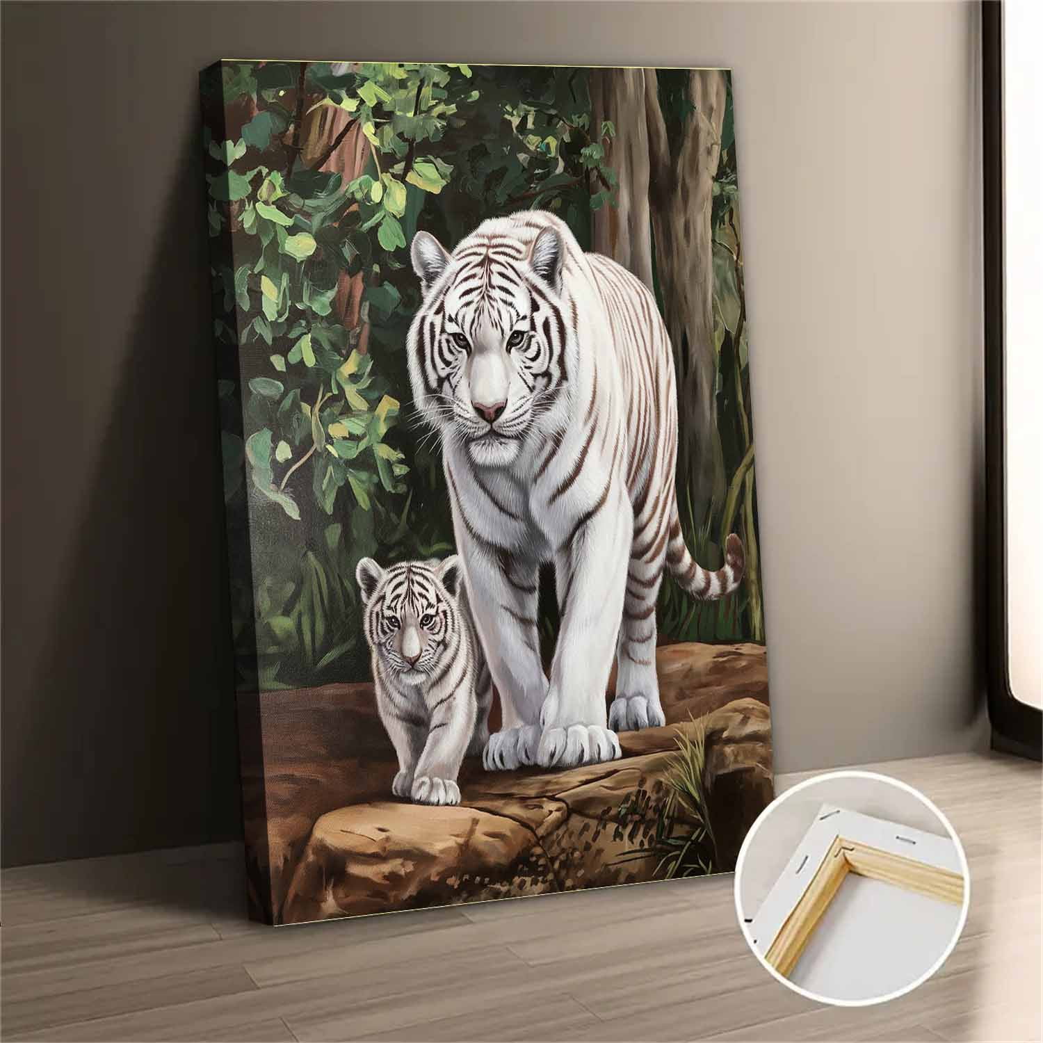 WHITETIGER　VINTAGE Vintage Framed White Tiger Print on Canvas Wall Hanging Picture 19x15\" |  eBay