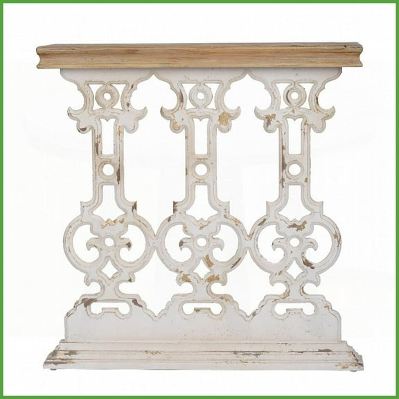 Vintage White Wash Coffee Table with Intricate Scrollwork, 60% Fir Wood 40% MDF - Space-Saving for Living Room/Hallway