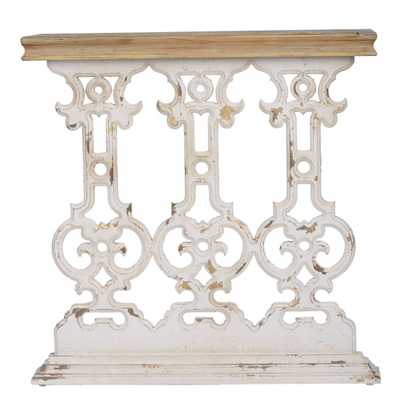 Vintage White Wash Console Table with Wood Top, Farmhouse Entryway Sofa Table for Narrow Hallway