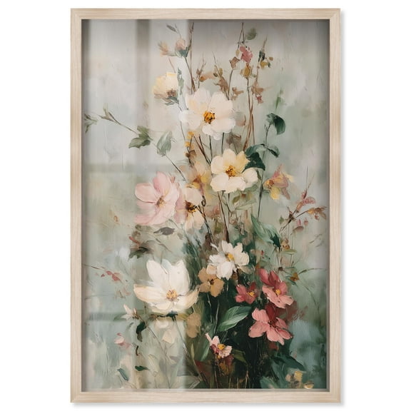 Vintage White Whispers Shadowbox Print Vintage Floral Art by Art Remedy, Blonde Frame, 10 x 15