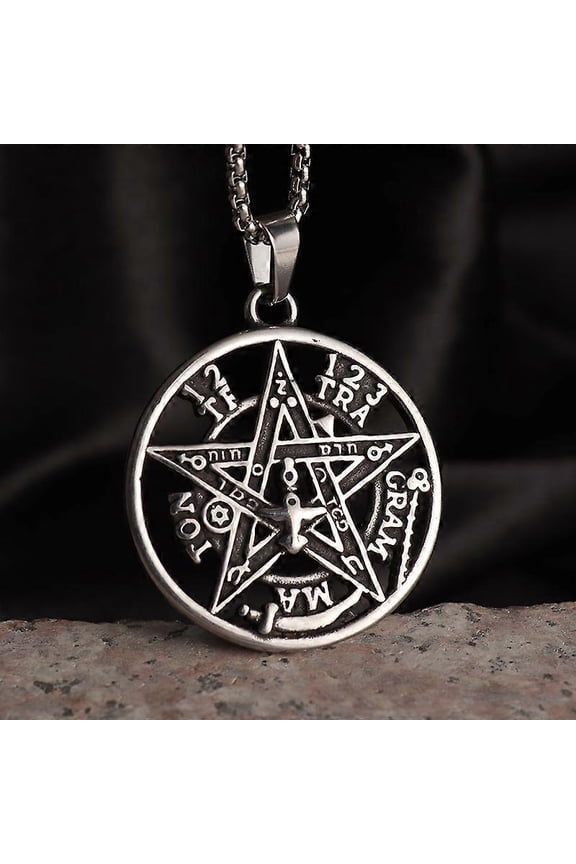 Vintage Wiccan Pentagram Pendant Necklace Jewish Hebrew Four Letters Stainless Steel Jewelry For Men Women Amulet Necklace