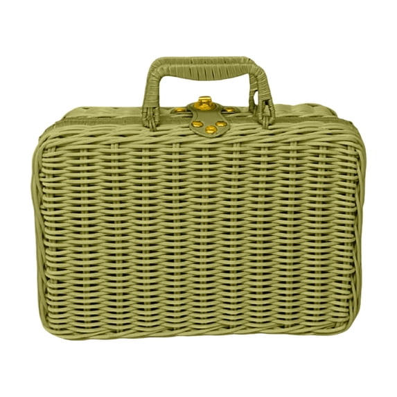 Vintage Wicker Picnic Basket with Handle, Decorative Handwoven Storage Basket with Handle, Aesthetic Easter Gift Box & Picnic Hamper, Retro Photography Prop for Professional Home Decor(Army Green)