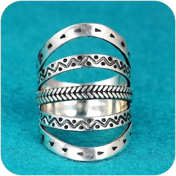 Vintage Wide Band Silver Trendy Statement Rings Retro Boho Multi-Layered Index Finger Thumb Stacking Cocktail Ring Hip Pop Punk Costume Jewelry for Women Men Comfort Fit（10)