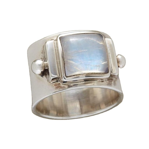 Montone Rang Vintage Wide Band Square Simulated Moonstone Ring for Women, Silver ...