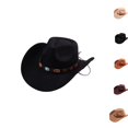 thumbnail image 1 of Vintage Wide Brim Felt Cowboy Hat with Decorative Hat Band, Classic Western Style Fedora Cowgirl Hat, Lightweight Outdoor Travel Party Costume Hat for Men Women Black, 1 of 7